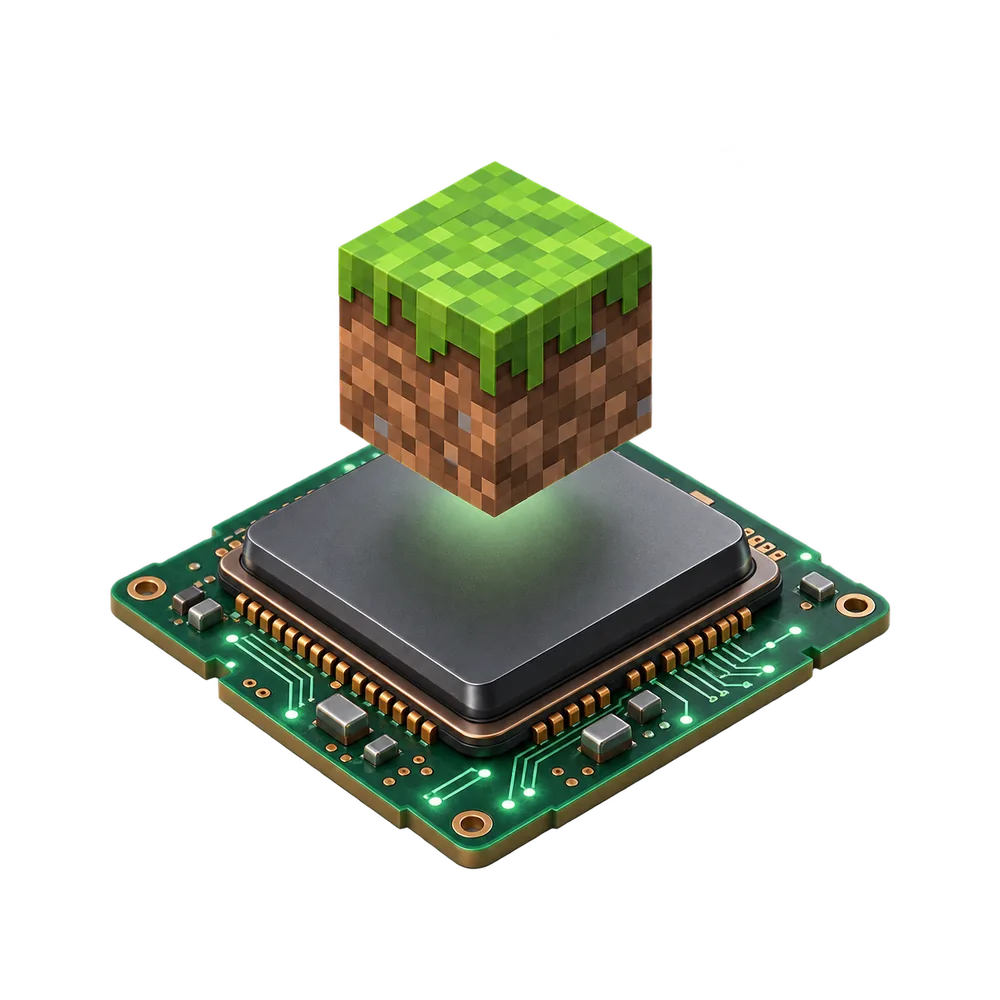 ภาพประกอบชิปประมวลผลกับบล็อก Minecraft